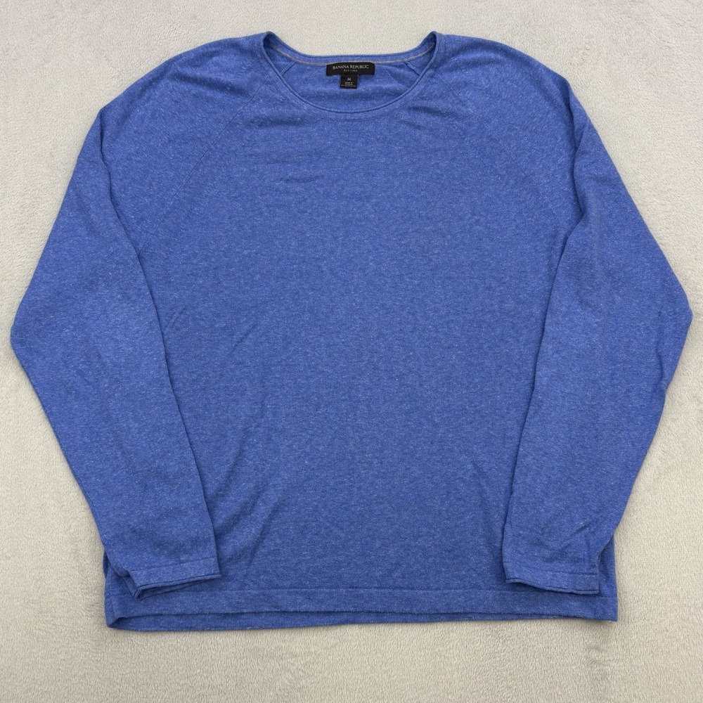 Banana Republic Sweater Mens Medium Blue Silk Linen Blend Jumper Knitted Summer